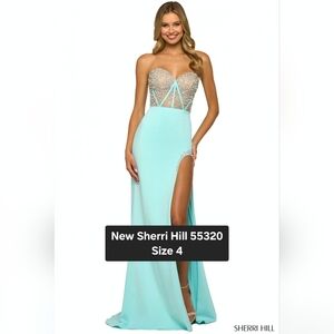Sherri Hill Aqua Evening Gown 55320
